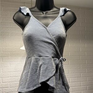 Caution To The Wind Black and White Striped Wrap Blouse